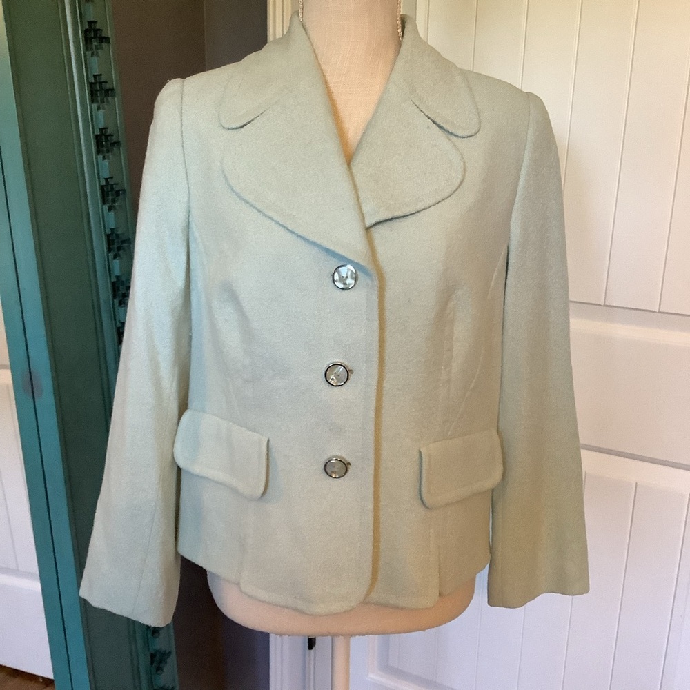 Escada Sea Foam Green Wool/Rabbit‎ Blazer with Silver Buttons